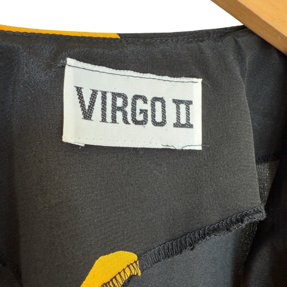 VINTAGE! 80’s-90’s Y2K VIRGO II Wrap Midi Dress M Black Yellow Floral Retro - Picture 5 of 8